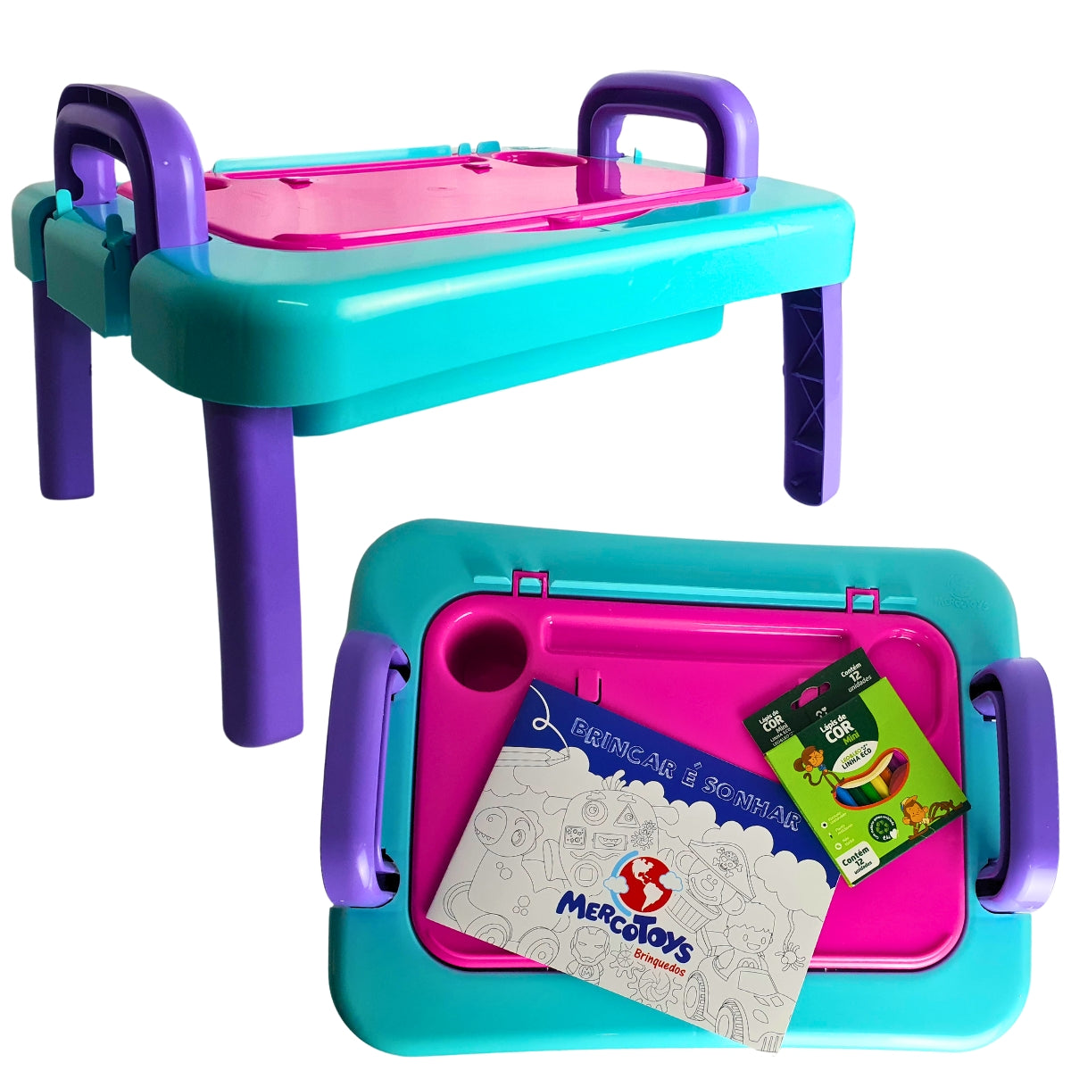 Mesinha Para Desenho MercoToys Azul Com Roxo Mesinha Para Desenho MercoToys Azul Com Roxo